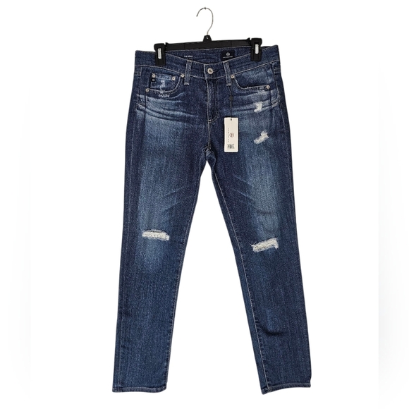 Ag Adriano Goldschmied The Beau Slouchy Skinny Distressed High Blue Jeans 26 NWT